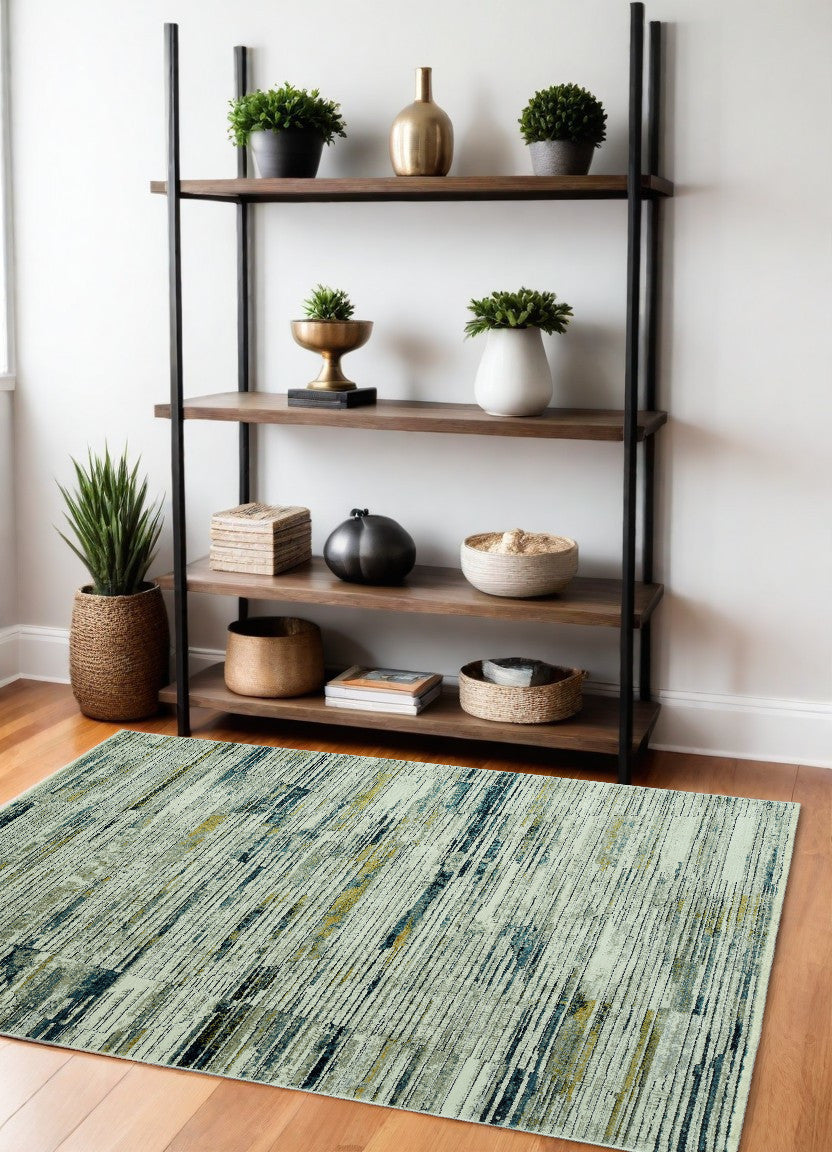 Homeroots 4' X 6' Ivory And Blue Abstract Area Rug  Polyester 475301