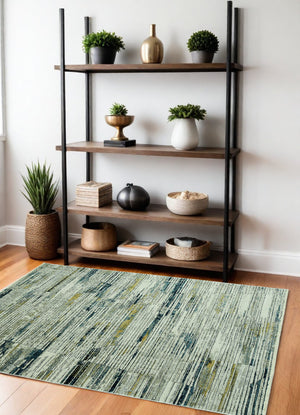 Homeroots 4' X 6' Ivory And Blue Abstract Area Rug  Polyester 475301