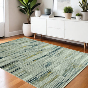 HomeRoots 4' Ivory and Blue Abstract Area Rug - Modern Polyester Design for Stylish Comfort in Any Room 4' X 6' 475301