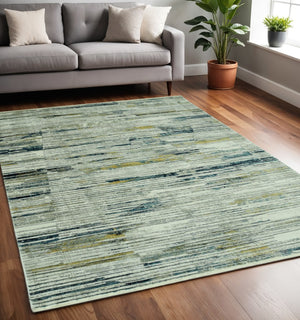 HomeRoots 4' Ivory and Blue Abstract Area Rug - Modern Polyester Design for Stylish Comfort in Any Room 5' X 8' 475302