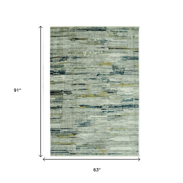 HomeRoots 4' Ivory and Blue Abstract Area Rug - Modern Polyester Design for Stylish Comfort in Any Room 5' X 8' 475302