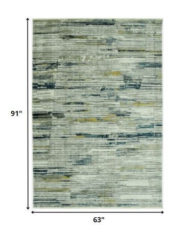 Homeroots 5' X 8' Ivory And Blue Abstract Area Rug  Polyester 475302