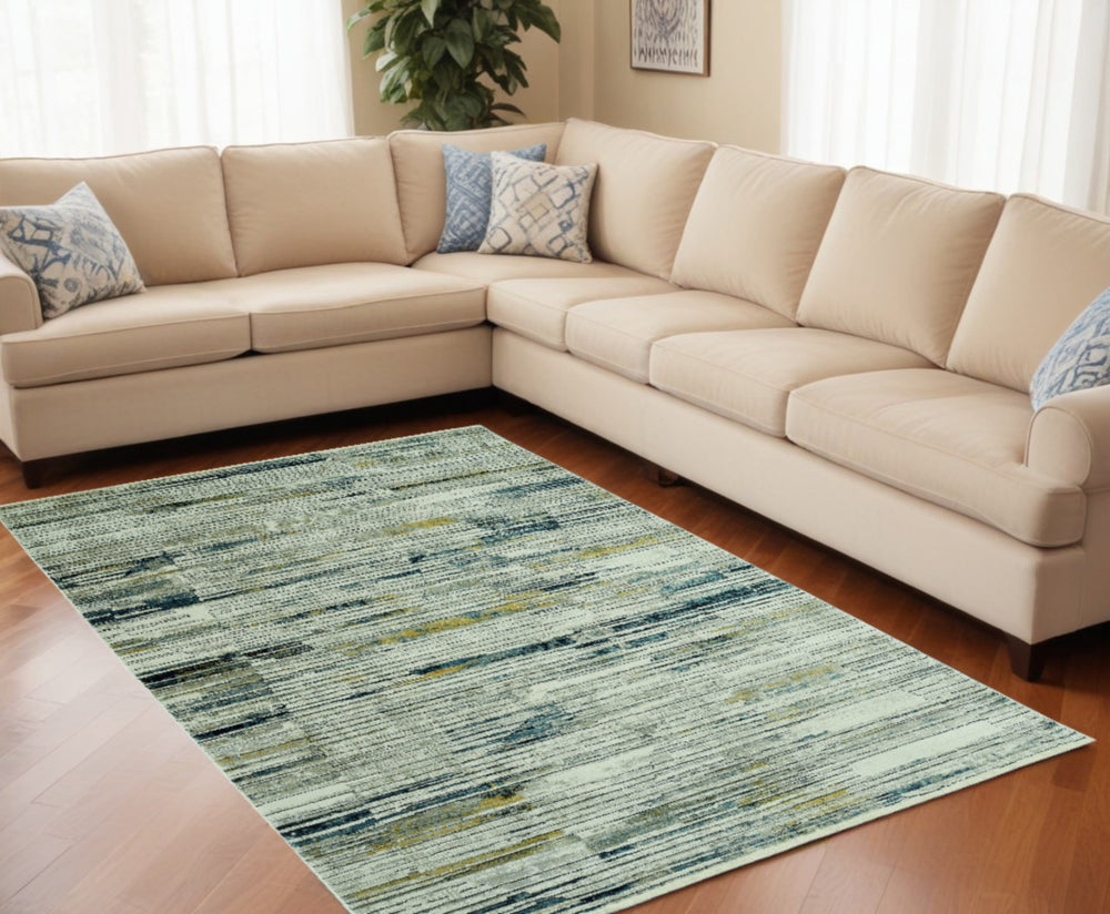 Homeroots 8' X 11' Ivory And Blue Abstract Area Rug  Polyester 475303