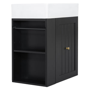 English Elm 20-Inch Compact Bathroom Vanity with Ceramic Sink, Wall-Mounted MDF Cabinet, Modern Space-Saver Design Black N725P314023B