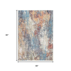 HomeRoots 5' Abstract Blue and Beige Area Rug - Modern Design for Living Room, Bedroom, or Office Decor 5' X 8' 475307