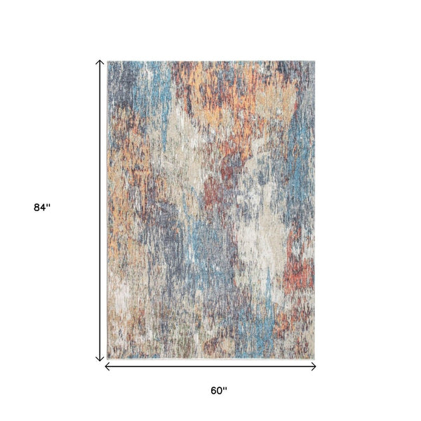 HomeRoots 5' Abstract Blue and Beige Area Rug - Modern Design for Living Room, Bedroom, or Office Decor 5' X 8' 475307