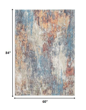 Homeroots 5' X 8' Blue And Beige Abstract Area Rug  Polyester 475307