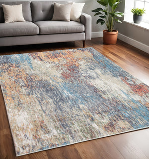 HomeRoots 5' Abstract Blue and Beige Area Rug - Modern Design for Living Room, Bedroom, or Office Decor 5' X 8' 475307
