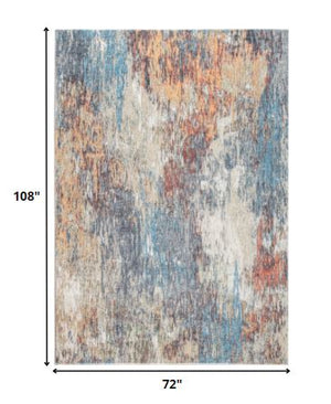 Homeroots 6' X 9' Blue And Beige Abstract Area Rug  Polyester 475308