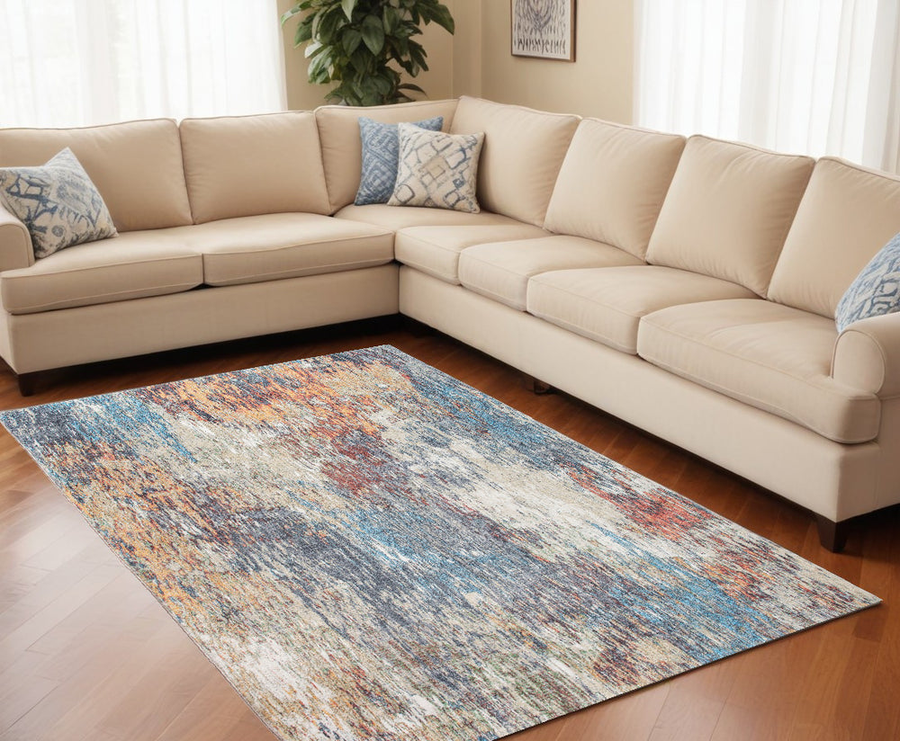 Homeroots 6' X 9' Blue And Beige Abstract Area Rug  Polyester 475308