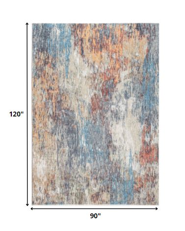 Homeroots 8' X 10' Blue And Beige Abstract Area Rug  Polyester 475309
