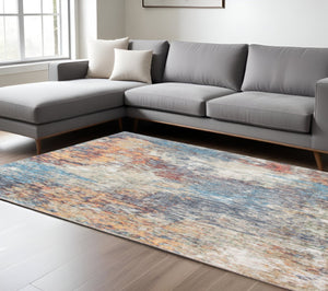 HomeRoots 8' Contemporary Blue and Beige Abstract Area Rug for Stylish Living Rooms and High-Traffic Spaces 8' X 10' 475309