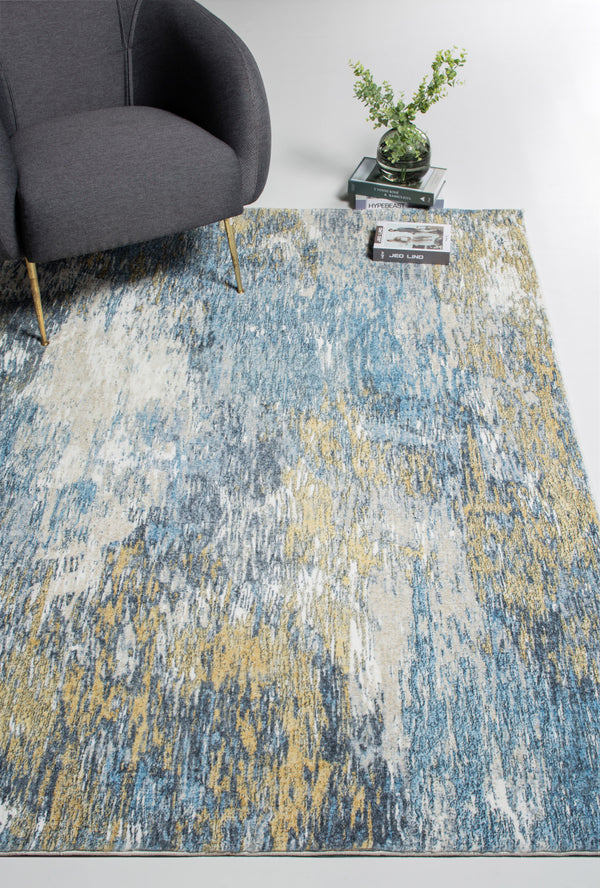 Homeroots 5' X 8' Blue And Gold Abstract Area Rug  Polyester 475311