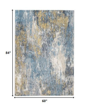 Homeroots 5' X 8' Blue And Gold Abstract Area Rug  Polyester 475311