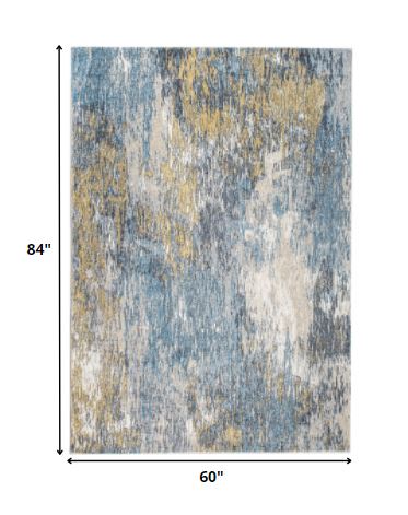Homeroots 5' X 8' Blue And Gold Abstract Area Rug  Polyester 475311