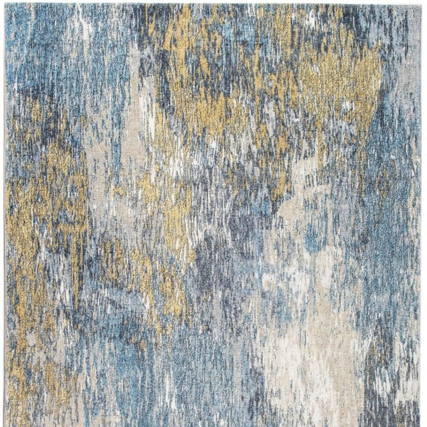 HomeRoots 5' Blue and Gold Abstract Area Rug – Modern Painterly Design for Artistic Home Décor Enhancement 5' X 8' 475311
