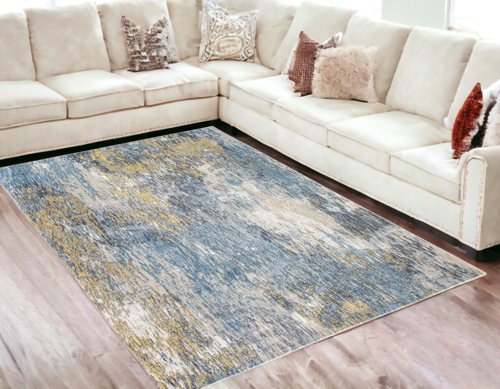 Homeroots 5' X 8' Blue And Gold Abstract Area Rug  Polyester 475311