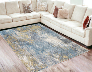 Homeroots 5' X 8' Blue And Gold Abstract Area Rug  Polyester 475311
