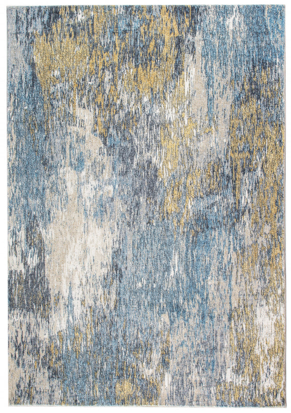 Homeroots 6' X 9' Blue And Gold Abstract Area Rug  Polyester 475312