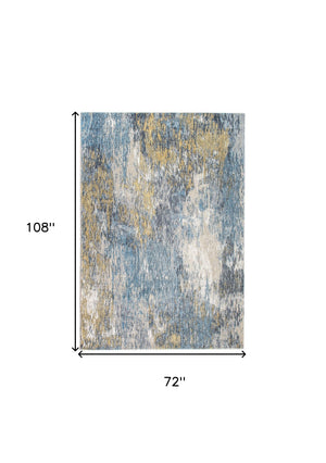 Homeroots 6' X 9' Blue And Gold Abstract Area Rug  Polyester 475312