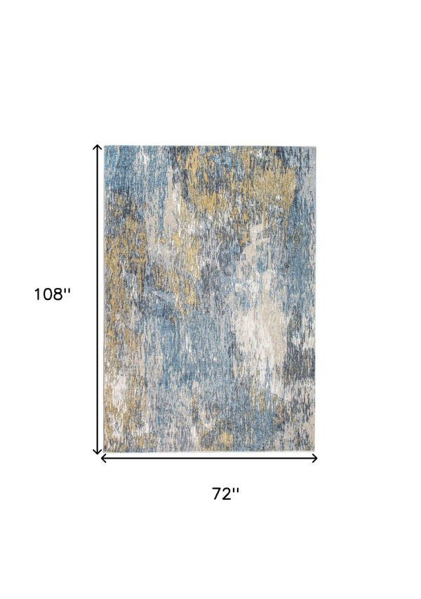 Homeroots 6' X 9' Blue And Gold Abstract Area Rug  Polyester 475312