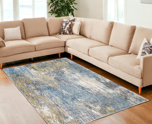 Homeroots 6' X 9' Blue And Gold Abstract Area Rug  Polyester 475312
