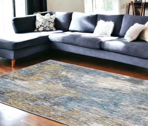 Homeroots 8' X 10' Blue And Gold Abstract Area Rug  Polyester 475313