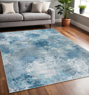 HomeRoots 5' Blue and Ivory Abstract Area Rug - Contemporary Design, Durable Polyester, Perfect for Any Room 5' X 8' 475315