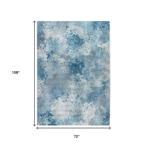 HomeRoots 5' Blue and Ivory Abstract Area Rug - Contemporary Design, Durable Polyester, Perfect for Any Room 6' X 9' 475316