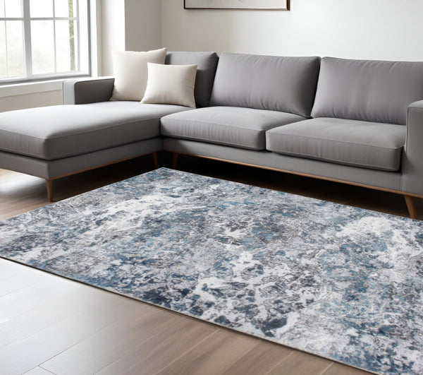 HomeRoots 6' Blue and Gray Abstract Area Rug – Modern Artistry for Living Rooms, Dining Spaces, and More 6' X 9' 475320