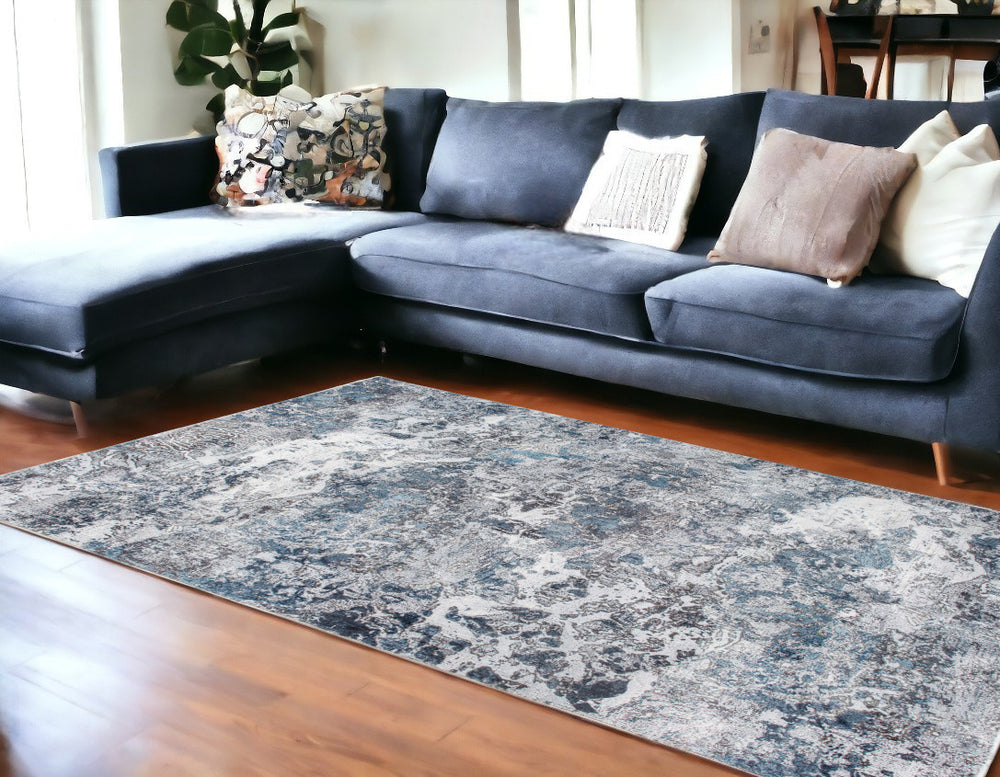 Homeroots 8' X 10' Blue And Gray Abstract Area Rug  Polyester 475321