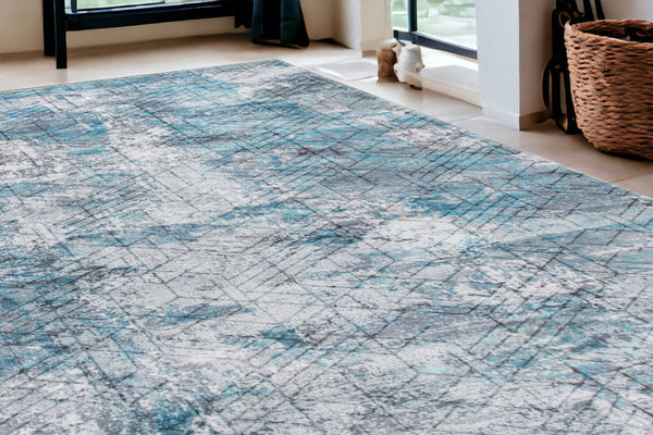 Homeroots 5' X 8' Blue Gray Abstract Cuboid Modern Area Rug  Polyester 475323