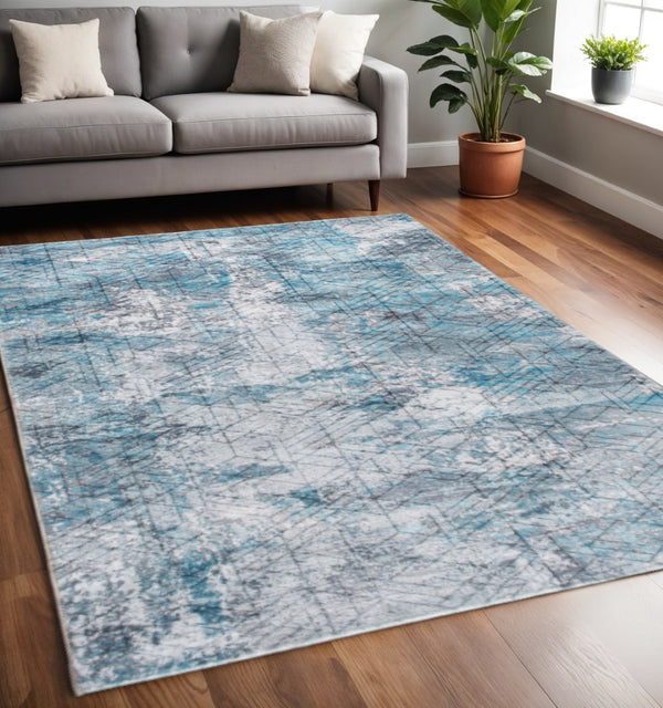HomeRoots 5' Blue Gray Abstract Cuboid Area Rug for Modern Living Spaces - Durable, Stylish, and Easy Care 5' X 8' 475323