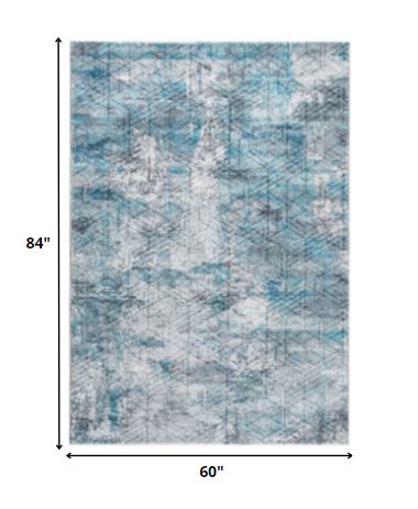Homeroots 5' X 8' Blue Gray Abstract Cuboid Modern Area Rug  Polyester 475323