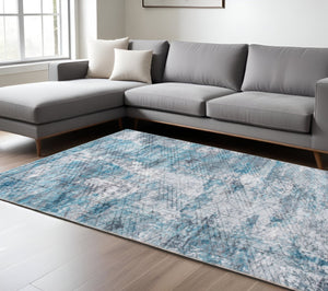 HomeRoots 5' Blue Gray Abstract Cuboid Area Rug for Modern Living Spaces - Durable, Stylish, and Easy Care 6' X 9' 475324