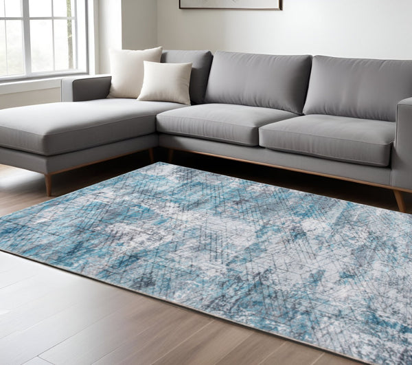 HomeRoots 5' Blue Gray Abstract Cuboid Area Rug for Modern Living Spaces - Durable, Stylish, and Easy Care 6' X 9' 475324