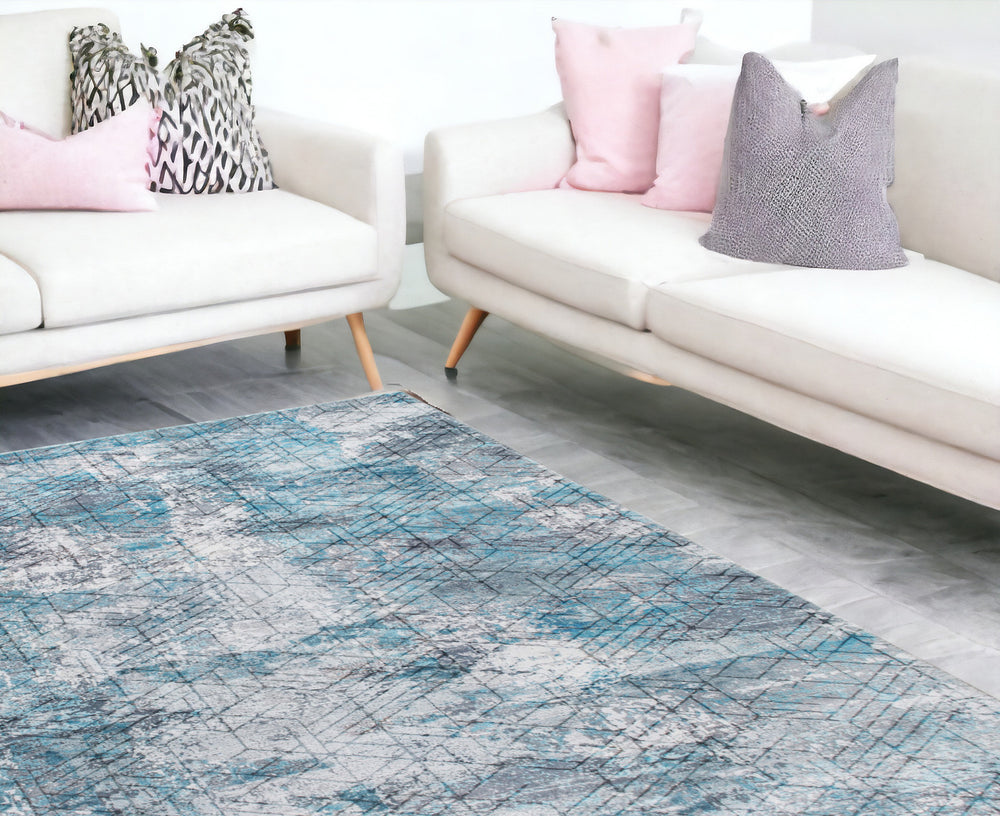 Homeroots 6' X 9' Blue Gray Abstract Cuboid Modern Area Rug  Polyester 475324