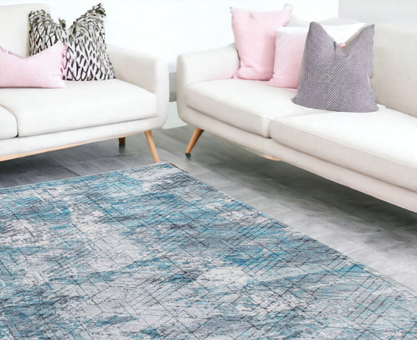 Homeroots 6' X 9' Blue Gray Abstract Cuboid Modern Area Rug  Polyester 475324