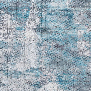 HomeRoots 5' Blue Gray Abstract Cuboid Area Rug for Modern Living Spaces - Durable, Stylish, and Easy Care 6' X 9' 475324