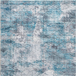 HomeRoots 5' Blue Gray Abstract Cuboid Area Rug for Modern Living Spaces - Durable, Stylish, and Easy Care 6' X 9' 475324