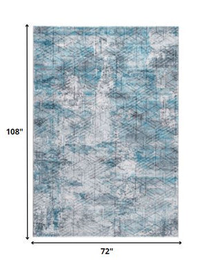 Homeroots 6' X 9' Blue Gray Abstract Cuboid Modern Area Rug  Polyester 475324