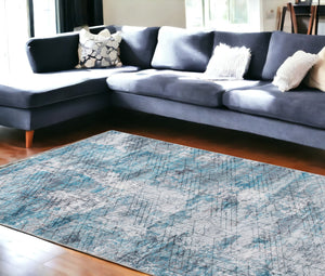 Homeroots 8' X 10' Blue Gray Abstract Cuboid Modern Area Rug  Polyester 475325