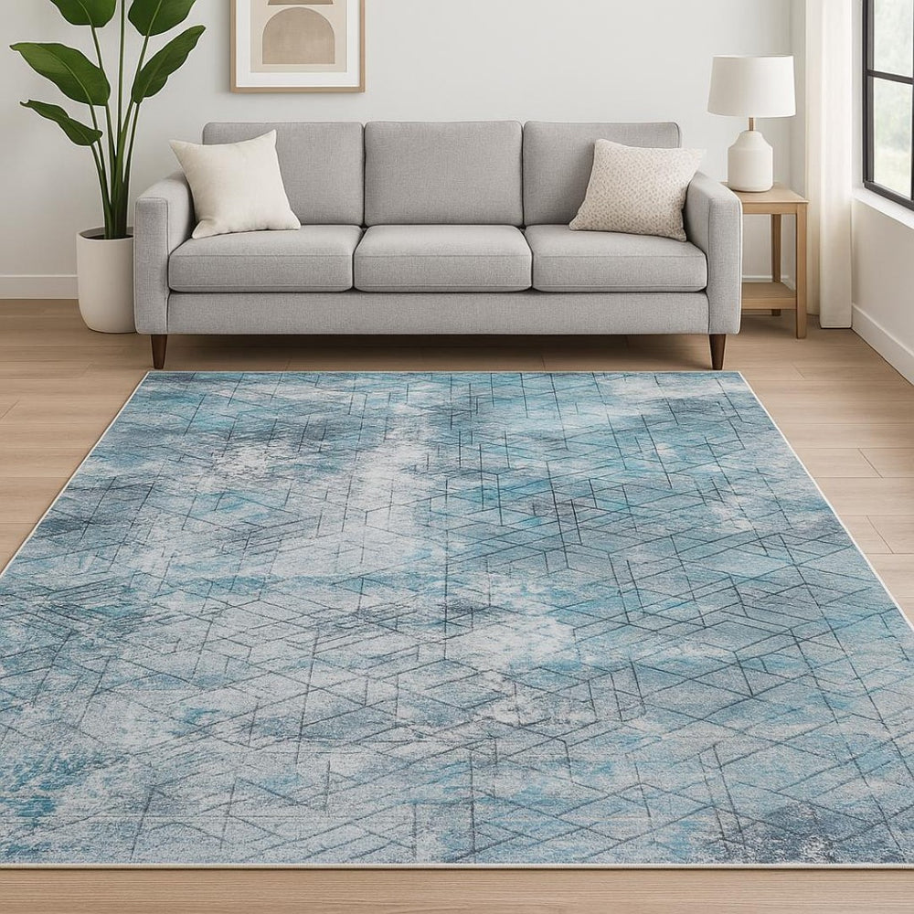 HomeRoots 8' Blue Gray Abstract Cuboid Area Rug – Durable, Modern Design for Effortless Style and Comfort 8' X 10' 475325