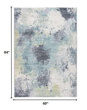 Homeroots 5' X 8' Blue And Ivory Abstract Area Rug  Polyester 475327