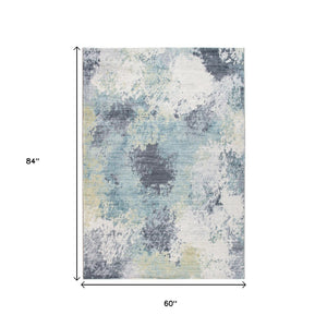 HomeRoots 5' Abstract Blue and Ivory Area Rug – Modern Design for Cozy Living Spaces, Durable & Easy-Care Quality 5' X 8' 475327