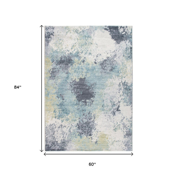 HomeRoots 5' Abstract Blue and Ivory Area Rug – Modern Design for Cozy Living Spaces, Durable & Easy-Care Quality 5' X 8' 475327
