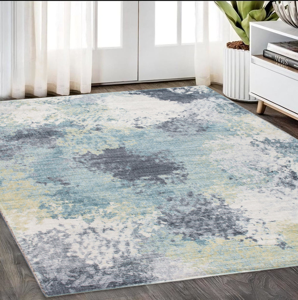 Homeroots 5' X 8' Blue And Ivory Abstract Area Rug  Polyester 475327