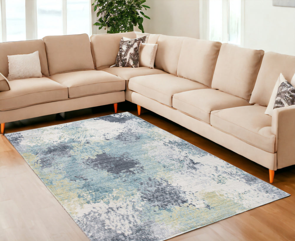 Homeroots 6' X 9' Blue And Ivory Abstract Area Rug  Polyester 475328