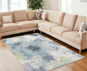 Homeroots 6' X 9' Blue And Ivory Abstract Area Rug  Polyester 475328