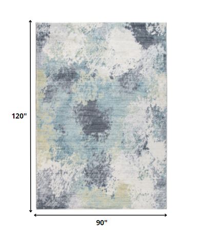 Homeroots 8' X 10' Blue And Ivory Abstract Area Rug  Polyester 475329